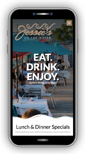 Jessies restaurant website shown on a mobile device, an example of web design & web marketing from Apple Orange marketing