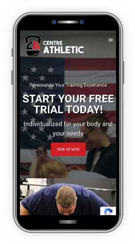 Centre Athletic website design viewed on a mobile device