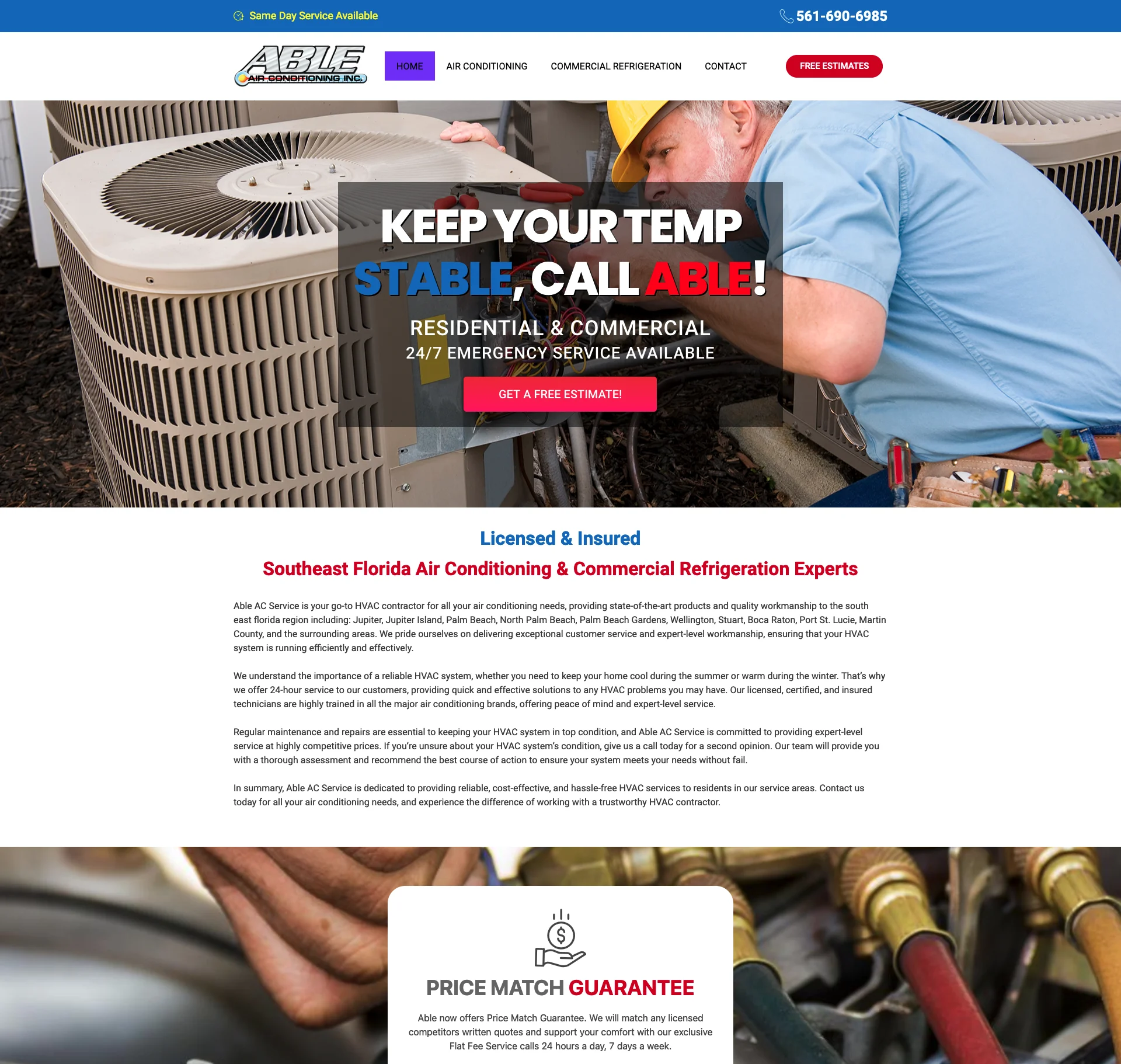 view of Able AC Service website