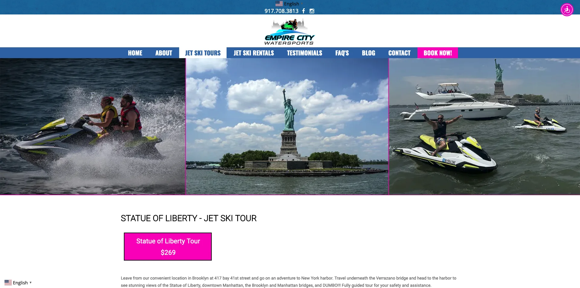 view of Empire City Water Sports website