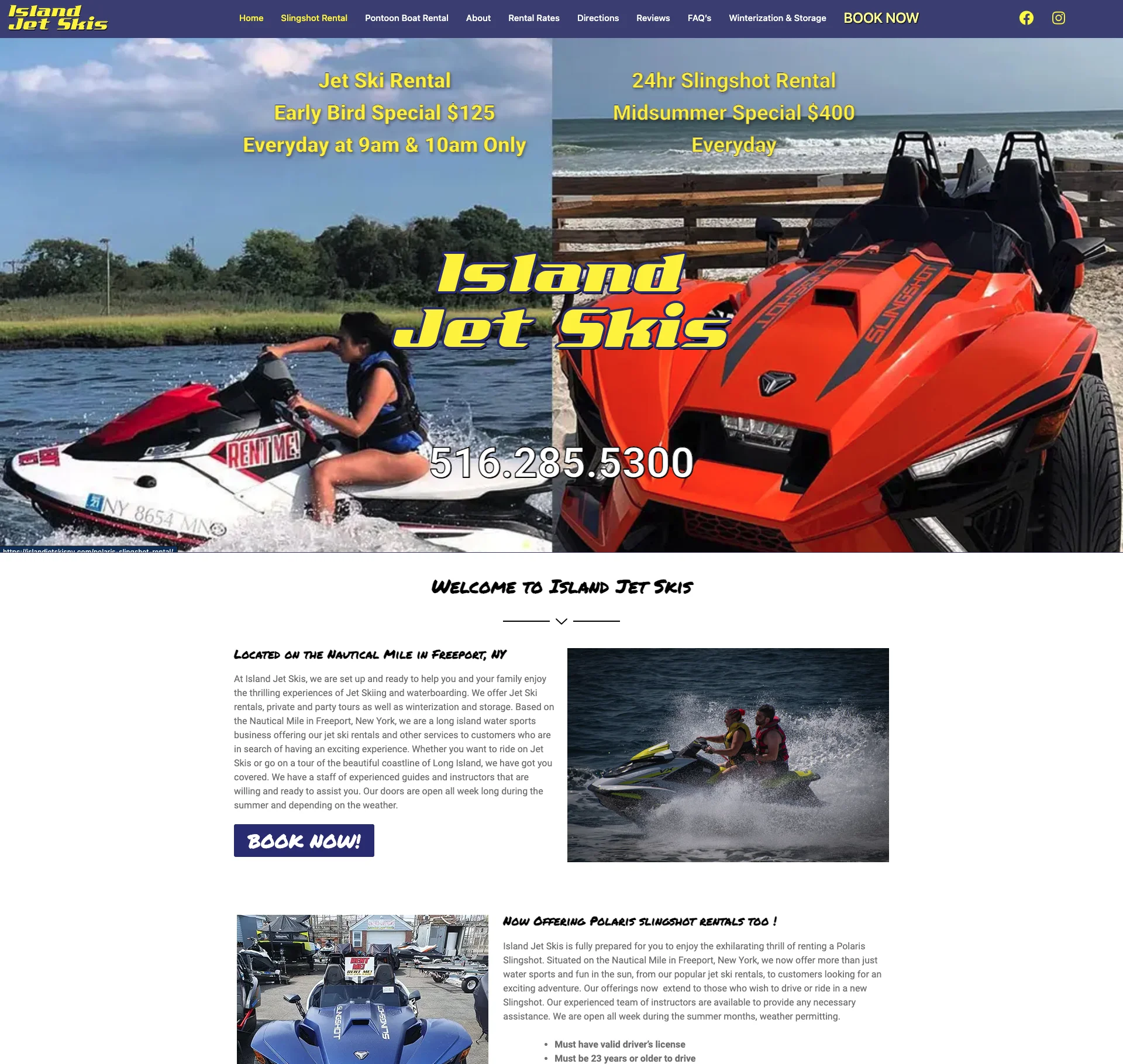 view of the Island Jet Skis NY website
