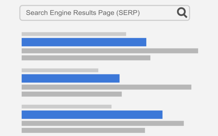 Illustration of a Google search results page showing paid ads at the top of the SERP